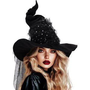 🆕Women Black Mesh Hat for Adult Costume Witch Hat Cosplay Accessories